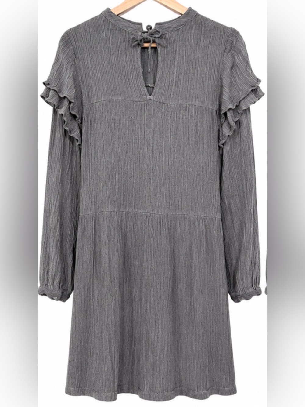Christy Dawn Gray Mini Dress with Ruffle Shoulders